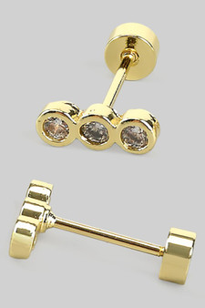 Mini Round Cz Bar Screw Back Earrings