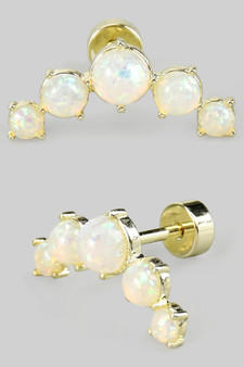 Curved Round Ab Stone Screw Back Earrings