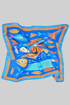 Playful Colorful Fish Print Silky Square Scarf