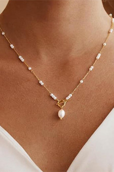 Lariat Pearl Bead And Pendant Necklace