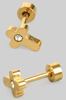 Mini Stainless Steel Screw Back Cross Cz Studs