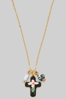 Color Flower Cross Ac Ceramic Charm Necklace