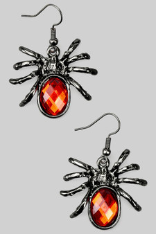 Spider Drop Earrings With Red Stone