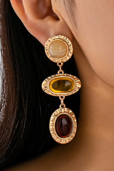 Triple Tiered Geo Stone Drop Earrings