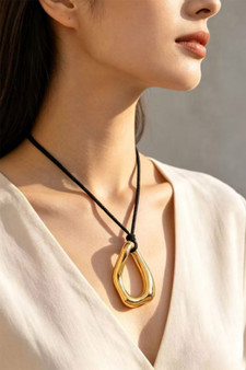Matte Gold Textured Geo Pendant Cord Necklace