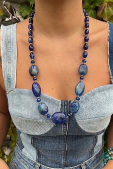 Lavish Blue Stone Long Necklace