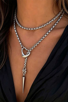 Long Layerable Spike And Heart Chain Necklace