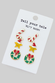 Candy Cane Star Wreath Stud Earring Set