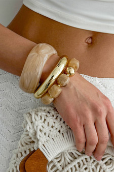 Three Piece Brass Bangle Acrylic Cuff Acrylic Stretch