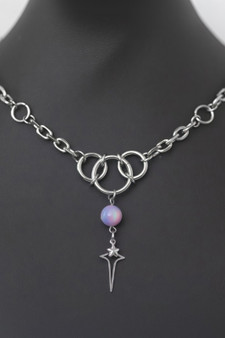 Goth Chain Necklace With Bead And Star Pendant