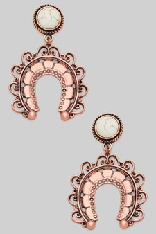 Filigree Horseshoe Stone Post Drop Earrings