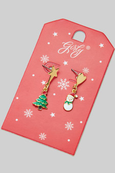 Mismatch Christmas Tree And Snowman Stud Earrings