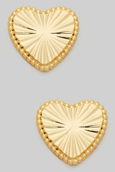 Ridged Brass Heart Studs