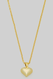 Puff Heart Pendant Brass Necklace