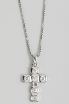 Cubed Cz Stone Cross Pendant Necklace