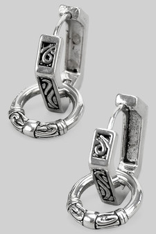 Norse Detail Geo Hoops With Hoop Charm