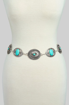 Western Tq Stone Medallion Link Chain Belt