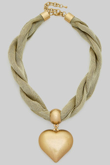 18K Gold Dipped Mesh Chain Necklace W Heart Pendant