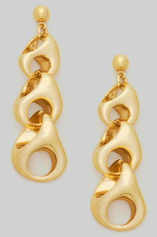 Brass Puffy Tiered Link Drop Earrings