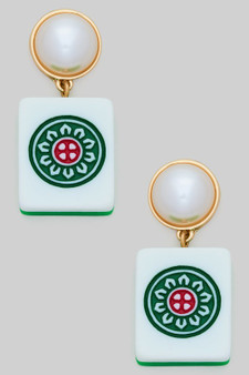 Gold Dipped Pearl Plastic Mahjong Post Earrings