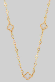 Glass Bead And Stone Quatrefoil Charm Necklace