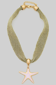18K Gold Dipped Starfish Pendant Metal Fabric Necklace