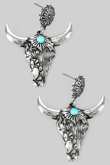 Conch Post Bull Skull Drop Earrings