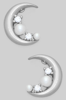 Crescent Studs With Cz And Pearl