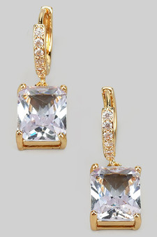 Cz Pave Mini Hoops With Rectangle Cz