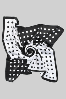 Two Tone Black And White Polka Dot Silky Square Scarf