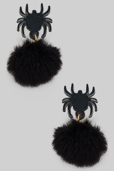 Acrylic Spider And Pom Drop Earrings