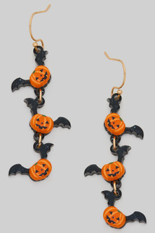 Acrylic Three Drop Halloween Bat Drop Earrings