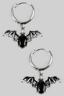 Stone Bat Charm Goth Hoops