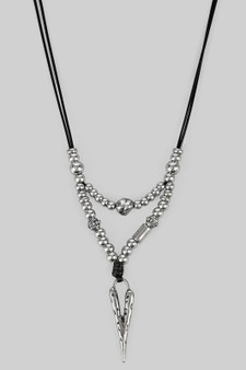 Bead And Spike Pendant Long Cord Necklace