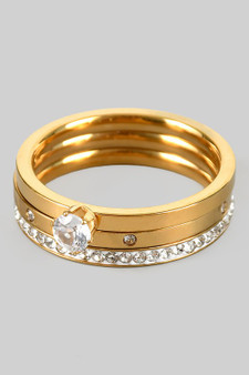 Elegant Three Piece Ring Set With Cz Accents