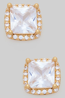 Essential Square Cz Studs With Pave Border