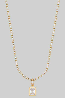 Stone Chain Necklace With Rectangular Stone Pendant