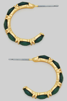 Green Baguette Hoop Earrings