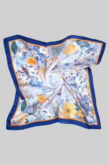 Colorful Daisy And Rose Print Silky Square Scarf