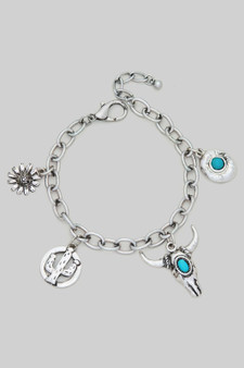 Bull Skull Western Charm Chain Bracelet