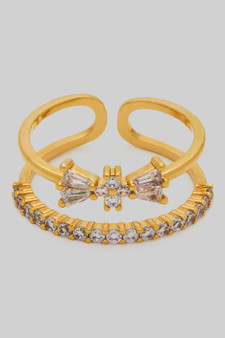 Split Stack Ring With Pave And Cz Bow