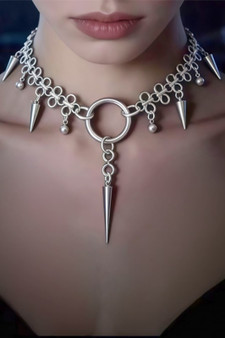 Stainless Steel Gothic Spike And Bead Charm Neckla