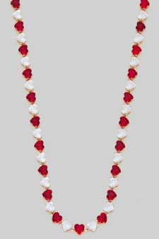 Cz Red Heart Tennis Necklace