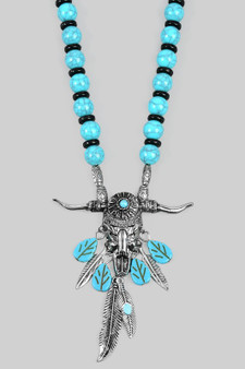 Bull Skull Turquoise Stone Bead Necklace