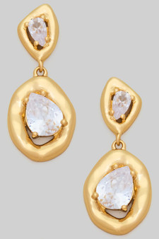 Brass Organic Bezel Cz Drop Earrings