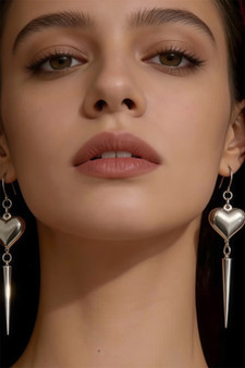Stainless Steel Heart And Spike Drop Earrings