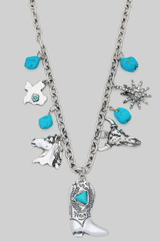 Western Boot Charm Tq Stone Necklace