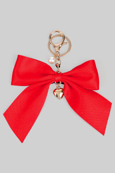 Red Bow Keychain With Heart And Pearl Charms