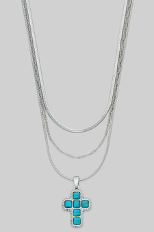 Square Stone Cross Pendant Layered Necklace