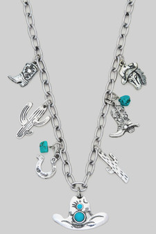 Western Cowboy Hat Charm Tq Stone Necklace